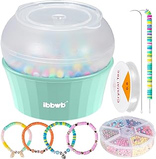 IBBWB Electric Clay Bead Spinner in Light Green, Jewelry-Making Tool with High-Speed Stringer for Clay, Waist, and Rice Beads, 2000pcs Beads Included, Ideal for Handicraft Gifts Creation