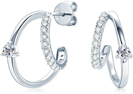 AINUOSHI Sterling Silver Moissanite Double Hoop Stud Earrings, 18K White & 14K Yellow Gold Plated, Hypoallergenic Push Back Earrings for Women, Elegant Jewelry Gift in Box
