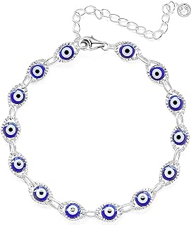 Reaowazo Evil Eye Bracelet for Women Blue Eye Anklet Link Chain Bracelets 14K Gold Adjustable Charm Jewelry Gift for Teen Girls