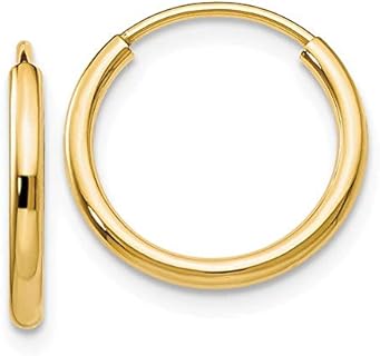 14K Yellow Gold Continuous Endless Hoop Earrings, (1.5mm Tube)