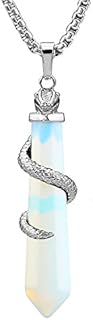 BEADNOVA Healing Crystal Necklace for Women Men Synthetic Opalite Snake Tail Wrap Pendant Energy Healing Gemstones Jewelry Pendulum Crystal Divination (Hexagonal, 18 Inches Stainless Steel Chain)