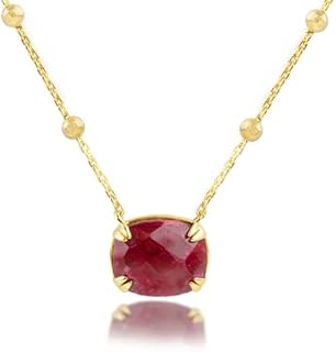 Spring Ring Clasp Ruby Beads Necklace |18k Gold Over Sterling Silver Beaded Chain for Women | Large Cushion Cut Ruby Pendant | Real Gold Max + Stone 6 Ct. Gemstone Necklace from India