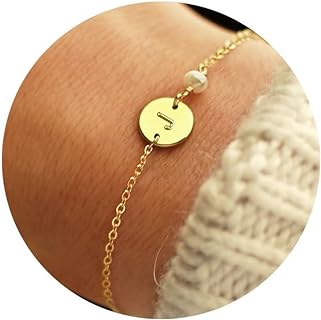 Stainless Steel, Rolo Chain, Turandoss Gold Initial Charm Bracelet with Timeless Disc Design - A Perfect Gift for Women & Teen Girls
