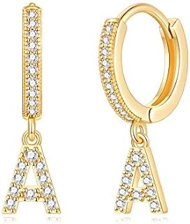 Small Huggie Hoop Initial Earrings for Women | Post Huggie Earring | Cubic Zirconia | Hypoallergenic | Gifts for Girls Kids Women