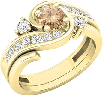 Dazzlingrock Collection 4.5 MM Round Gemstone & White Diamond Ladies Swirl Engagement Ring With Matching Band Set, Available in 10K/14K/18K Gold & 925 Sterling Silver