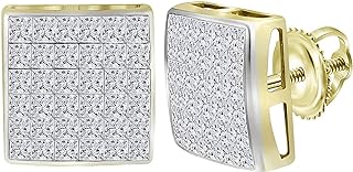 Dazzlingrock Collection 1.99 Carat (ctw) Princess Diamond Square Cluster Stud Earrings 2 Ctw, 14K Yellow Gold