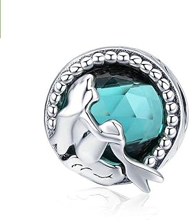 ABAOLA Blue Mermaid Tail & Shell pearl Charm 925 Sterling Silver Ocean Charm Beads for Bracelet & Necklace