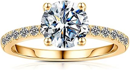 1.5CT Moissanite Rings for Women, D Color VVS1 Clarity Brilliant Round Cut Solitaire Lab Created Diamond Moissanite Ring Rhodium Plated Solid S925 Sterling Silver 4 Prong Moissanite Engagement Ring