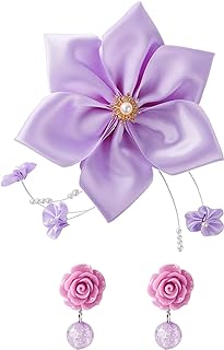 Purple Flower Hair Clip with Clip On Earrings for Women Girls Halloween Costume Accessories Headpiece for Isabella