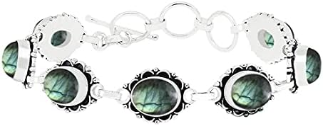 Toggle Clasp Labradorite Cuff Bracelet - Handcrafted Oval Gemstone - Ideal for Women - Silver Plated Brass