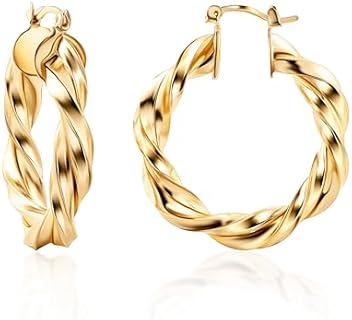 Barzel 18K Gold Plated Twisted Hoop Earrings Intertwined Earrings, 5 mm Thick x 40 mm Length, Gold Tone Hoop Earrings High Polish Finish, Made in Brazil