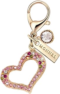 MONNEL MC275 Crystal Love Heart Lobster Clasp Charm for Women Girls with Velvet Bag ( Pink ,1 Piece )
