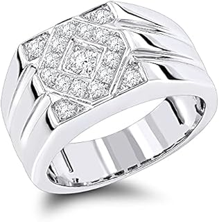 Men's 1 CT Round Cut Clear CZ Diamond Wedding & Engagement Ring In 14K Gold Plated 925 Silver Width: 12mm