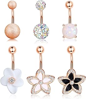 Dochais Belly Button Rings Surgical Stainless Steel Belly Rings for Women Girls Body Piercing with Gold Plated Brass Flower