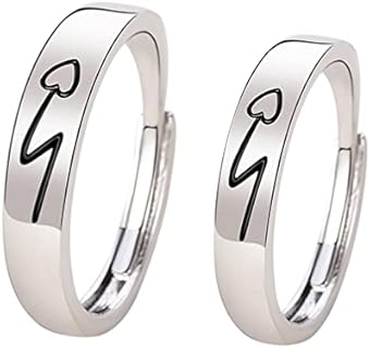 USHOBE 2pcs Promise Engagement Ring Fall in Love Open Rings Couple Finger Rings Adjustable Love Ring Heart Finger Band Wedding Couple Ring Women Rings Finger Strap Copper Vintage Miss