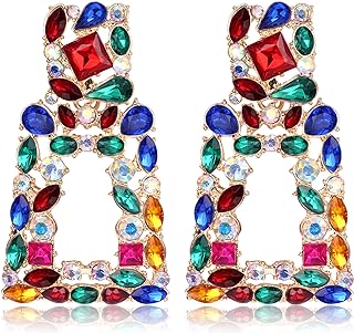 Jstyle Silver Clip-On Cubic Zirconia Earrings for Women - Dangle Design with Rhinestone Rectangles, Perfect for Prom - Non-Pierced