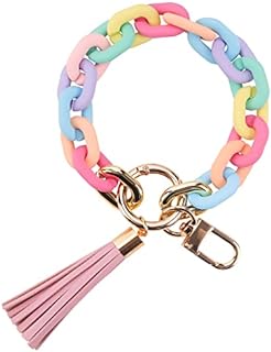 Chic Bohemian Silicone Keychain Bracelet with Detachable Design and Leather Tassels for Women - Acrylic Beaded Keyring Bangle Chain