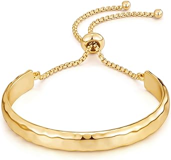 Adjustable Brass Bangle Bracelet with Slide Clasp for Women, Classic Gold Bar Design, Ideal Gift for Special Occasions by WOWORAMA