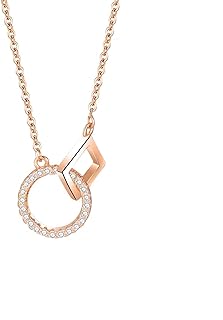 925 Silver Square and Circle Intersect Necklace Pendant Inlay Tiny Zircon Necklace for Womem Wife Girlfriend