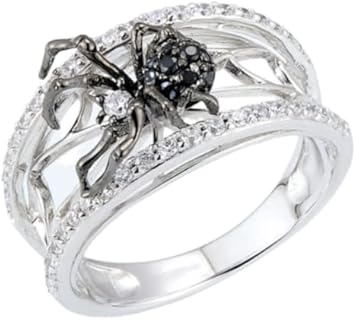 Spiderman Wedding Ring, Punk Fashion 925 Sterling Silver with AAA Cubic Zirconia for Unisex, Vintage 3D Black Spider Design, US Size 6-10