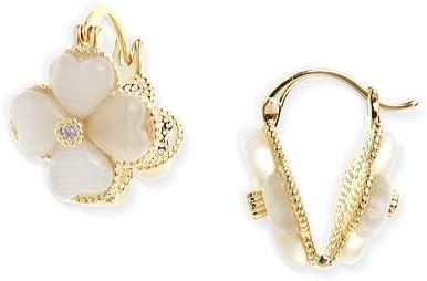 Sonateomber Stunning Cubic Zirconia Crystal Heart Stainless Steel Clover Hoop Earrings with Front and Back Design for Women and Teen Girls - Gold Plated Jewelry Gift