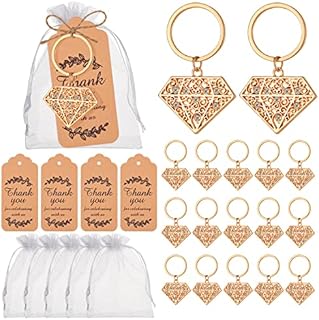 50pieces Diamond ring design keychains and keyrings for baby showers and weddings, party gifts, guests' mementos or decorations, with tags and silk bags