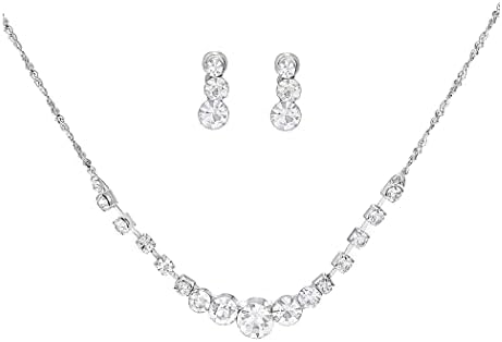 Bridal Jewelry Crystal Rhinestone Set for Wedding Prom Silver Pendant Necklace and Earrings Sets Simple for Women Girlfriend Bride Bridesmaids Graduate Birthday Gifts
