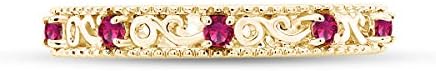 Chic 14K Rose Gold Plated Simulated Red Ruby Ring in Round Cut, Stunning Design for Impressive Stackability by Jewel Zone US