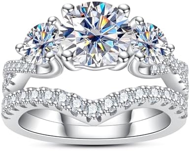 Moissanite Engagement Rings Bridal Set 3.617CTTW(2CT Center Stone) D Color VVS1 Clarity Round Brilliant Cut S925 Sterling Silver Wedding Band Promise Rings for Women with Certificate
