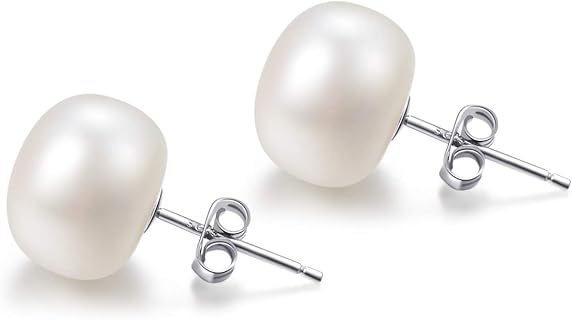 Perles Boucles D'Oreilles en Argent 925 avec Clous Perles de Culture D'eau Douces de 5 à 10 mm, Idéales pour les Femmes et Parfaites pour Toutes Occasions Festives