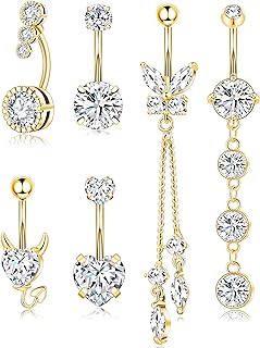 Zankulas Women's Stainless Steel Dangling Belly Button Rings with Cute Heart and Butterfly Elements