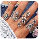Vintage Floral Rose Silver Knuckle Ring Set for Women and Girls with Classic Design, Size 6, 6.5 - 4Pcs