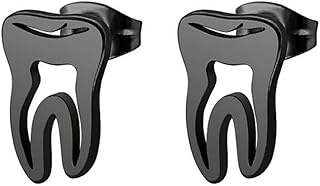 coadipress Tooth Dental Studs Earrings for Women Girls Unique Cute Hollow Gold Silver Plated Stainless Steel Personality Metal Studs Jewelry