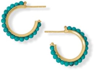 14k Gold Plated 925 Sterling Silver Beaded Turquoise 3/4 Hoop Earrings 20mm Decorated Hand Wired 2.7mm S Jewelry for Women