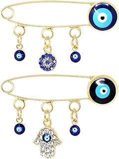 Honbay 2PCS Lucky Charms Evil Eye Brooch Pins Lapel Pins Safety Pins with Rhinestones - 2 Style