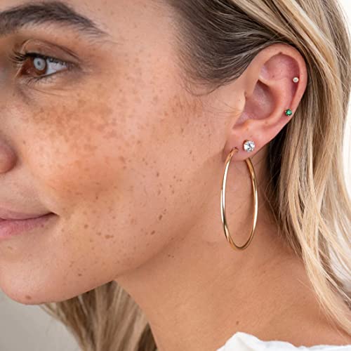 Sterling Silver Hoop Earrings Large Silver Hoop Earrings for Women 14K White Gold Plated Hypoallergenic Rounded Thin Hoop Earrings Big Silver Hoop Earrings Set for Women Girls Jewelry Gifts 20-70MM
