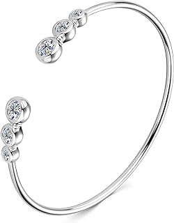 Moissanite Cuff Bangle, 1.8cttw D Color Lab Created Diamond Bracelet fit 7" Below Wrist, 18K Gold Plated Sterling Silver Bangle for Women or Girlfriend Birthday Gifts