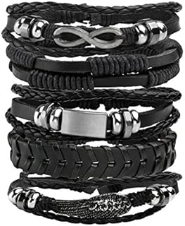 MILAKOO 5 Pcs Braided Leather Bracelets for Men Women Woven Cuff Bracelet Adjustable