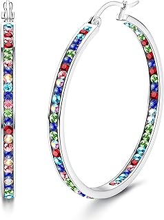 Diamday Grandes Créoles Originales pour Femmes en Acier Inoxydable avec Strass Multicolores, Disponibles en 35MM/40MM/50MM, Élégantes et Confortables pour Toutes Occasions