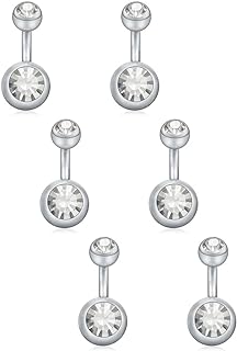 SCERRING Stainless Steel Belly Button Rings, Playboy Bunny Design with Hypoallergenic Surgical Grade Steel and Sparkling Cubic-Zirconia Gems, 6-10 Pieces Set