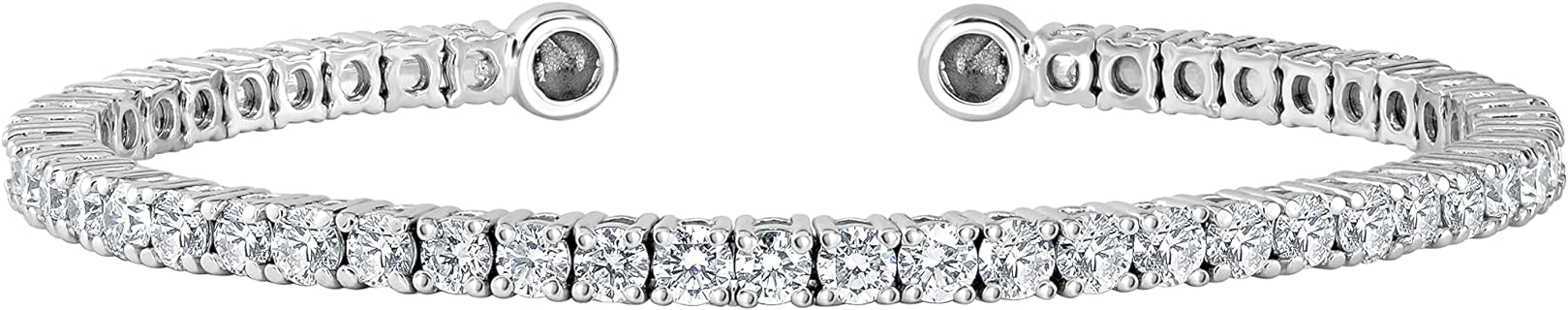 No-Clasp 14k White Gold Box Chain Bangle Bracelet with Lab-Grown Diamonds for Women, Elegant Adjustable Design