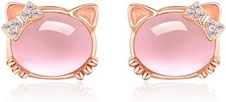 Vnsport Hello Kitty Earrings, 14K Gold Plated 925 Sterling Kitty Cat Earrings-Pink Cat Earrings Silver Plated Pearl Cute Cat Earrings for Women Girls Jewelry Gifts, Birthday Gift for Hello, Kitty Fans