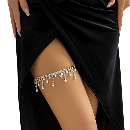 Sexy Rhinestones Leg Thigh Chain Summer Beach Crystal Leg Chain Simple Adjustable Elastic Thigh Rhinestone Body Chain Jewelry for Women