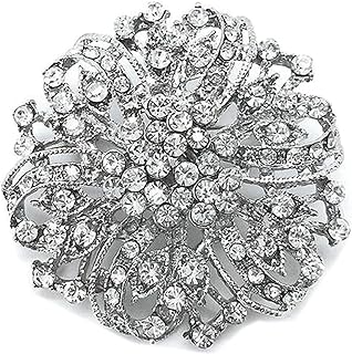 Crystal Rhinestone Brooch with Pin Clasp for Women, Silver Twisted Petal Design - Ideal Costume Accessory for Wedding, Engagement, Birthday Gifts