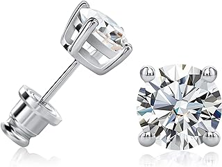 1ct D-Color VVS1 Round-Cut Moissanite Stud Earrings with Push Back in 18K White Gold Plated Sterling Silver for Women and Men