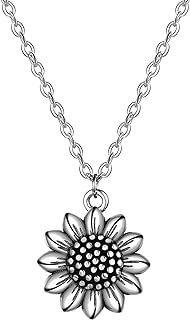 Sterling Silver Sunflower Pendant Necklace with Cubic Zirconia for Women, Classic Design