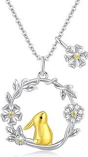 Sterling Silver Box Chain Bunny Pendant Necklace, Hypoallergenic Jewelry Gift for Women and Girls, Cute Animal-Rabbit Design