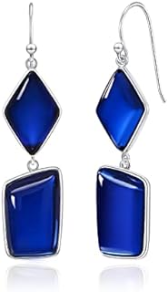 Jupiter Sapphire and Moonstone Dangle Earrings, French Wire Back, Genuine Gemstone Earrings for Women and Girls, Classy Fashion Jewelry Gift