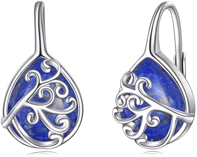 Lever Back Sterling Silver Hoop Earrings with Teardrop Lapis Lazuli Design for Women and Girls