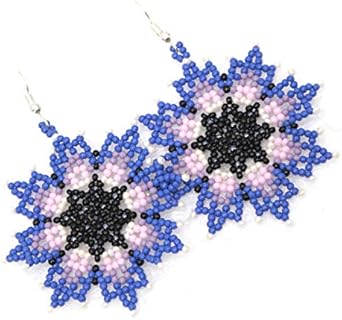 Handmade Blue Seed Beads Beaded Native style Earrings for women E-61-SB-34